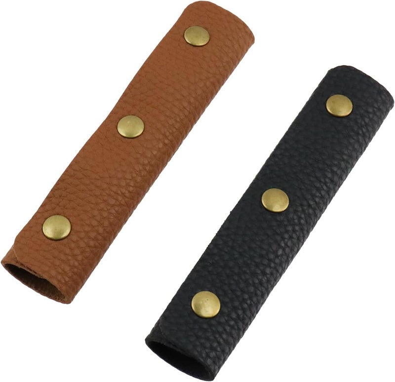 Mcredy 2 Pcs Luggage Handle Wrap Comfortable Leather Bag Strap Wrap Covers with Metal Clasp for Purse Wallet Shopping Travel Bags, Brown+Black - Image 1